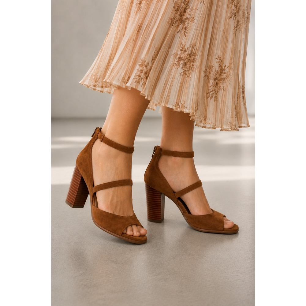 Seychelles Brown Suede Strappy Block Heel Sandals Back Zip Womens 6 NEW